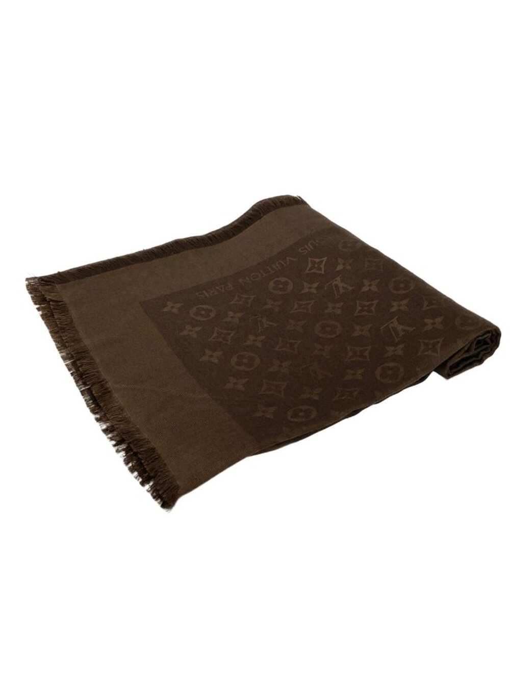Louis Vuitton Shawl Monogram Chocolat Wool Silk Scarf